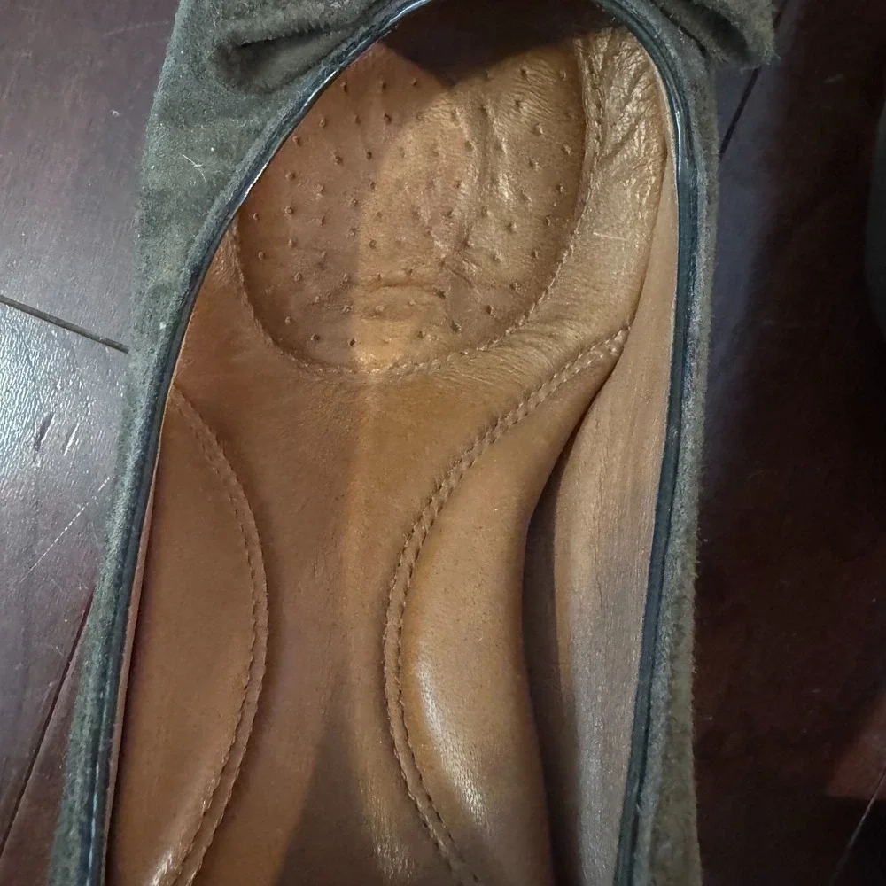 Clarks Artisan Olive Green Suede Peep Toe Bow 3